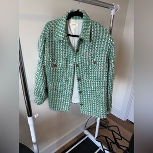 Anthropologie Maeve Plaid Tweed Relaxed Shacket Shirt Jacket Preppy Green Medium